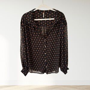 Polka Dot Black and Orange Women's Top